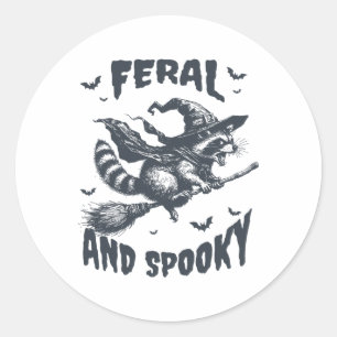 Feral und Spooky Raccoon Hexenhut Halloween Funny Runder Aufkleber
