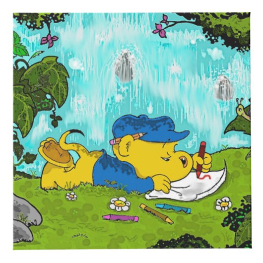 Ferald Zeichnend am Wasserfall Cube Würfel (Rechts)