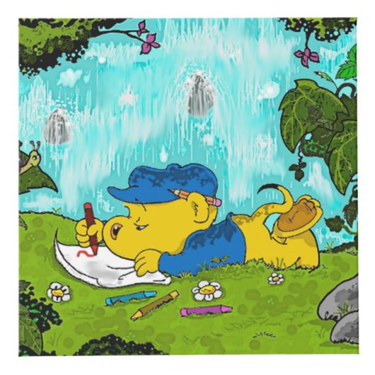 Ferald Zeichnend am Wasserfall Cube Würfel (Vorderseite)