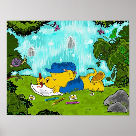 Ferald Zeichnend am Wasserfall Poster (Vorne)