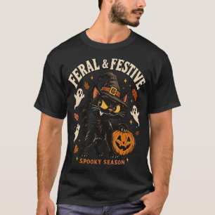 Ferall & Festive Schwarze Katze Halloween T-Shirt