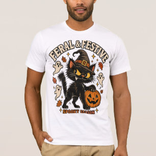 Ferall & Festive Schwarze Katze Halloween T-Shirt