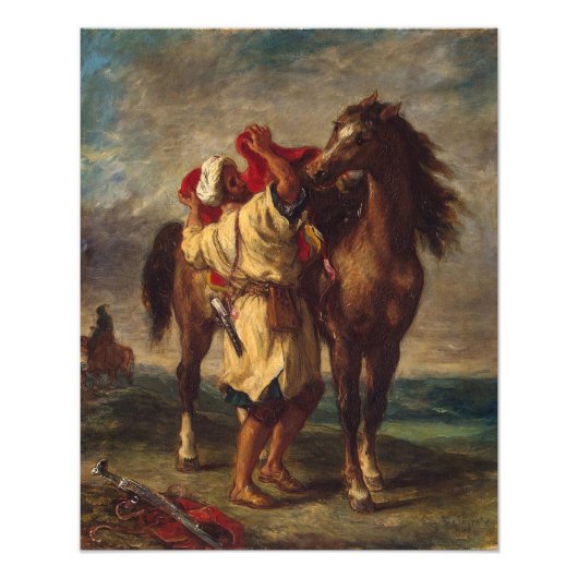 Ferdinand Delacroix Arab. Saddling sein Pferd Fotodruck (Vorne)