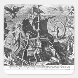 Ferdinand Magellan an Bord seiner Karawelle, 1522 Quadratischer Aufkleber