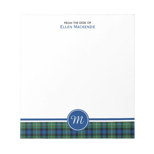 Ferguson Clan Green und Blue Tartan Monogram Notizblock (Vorderseite)