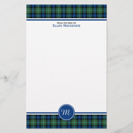Ferguson Clan Tartan Blue und Green Monogram Briefpapier (Vorderseite)