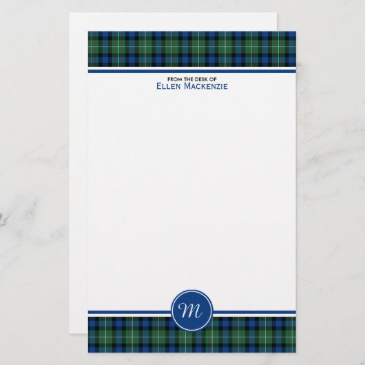 Ferguson Clan Tartan Blue und Green Monogram Briefpapier (Vorne/Hinten)