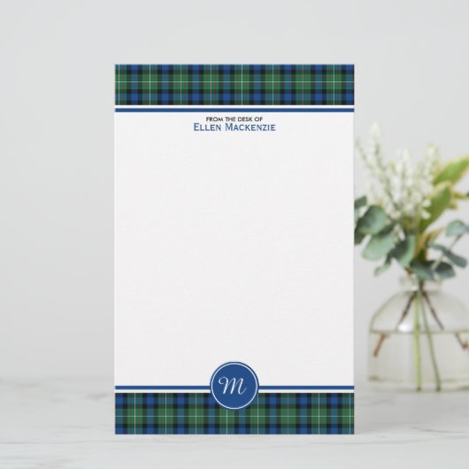 Ferguson Clan Tartan Blue und Green Monogram Briefpapier (Stehend Vorderseite)