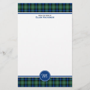 Ferguson-Clantartan-blaues und grünes Monogramm Briefpapier