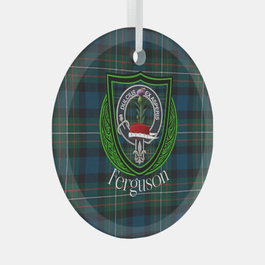 Ferguson Scottish Clan Tartan & Crest Ornament Aus Glas (Vorderseite Rechts)