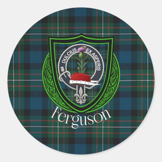 Ferguson Scottish Clan Tartan & Crest Runder Aufkleber (Vorderseite)