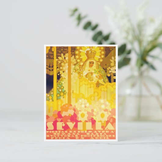 Feria de Sevilla Spanien Vintage Postkarte (Stehend Vorderseite)
