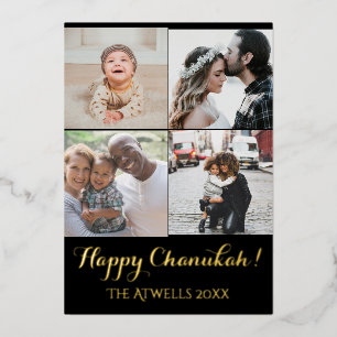 Ferien 4 Fotos Happy Chanukah Familien Schwarzer W Folien Feiertagskarte