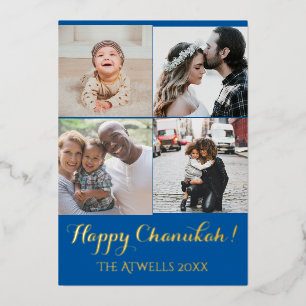 Ferien 4 Fotos Happy Chanukah Pattern Blue Foil Folien Feiertagskarte