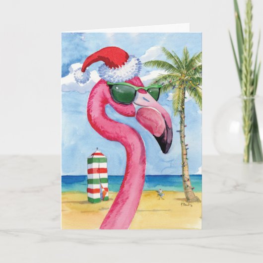 Ferien Beach Animals-Flamingo - Frohe Weihnachten Karte (Vorderseite)