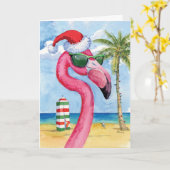Ferien Beach Animals-Flamingo - Frohe Weihnachten Karte (Gelbe Blume)