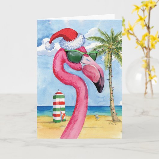 Ferien Beach Animals-Flamingo - Frohe Weihnachten Karte (Gelbe Blume)