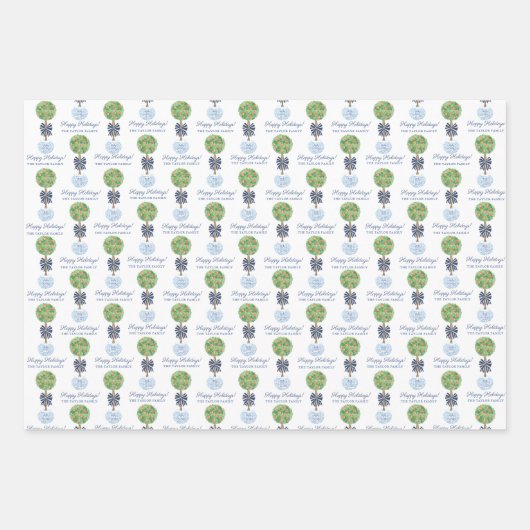 Ferien Blau und Weiß Chinoiserie mit Zitrusfrüchte Geschenkpapier Set (Vorderseite)