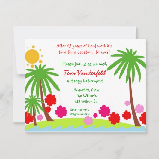 Ferien-für immer Ruhestands-Party Einladung (Vorderseite)