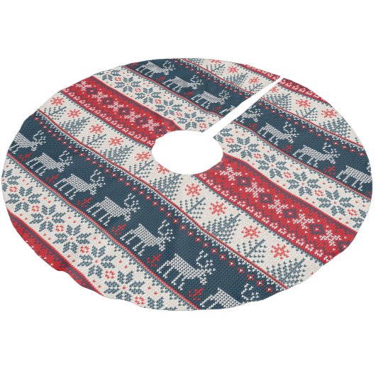 Ferien-Imitate Strick Muster Nordic Themenwelt Wei Polyester Weihnachtsbaumdecke (Schrägansicht)