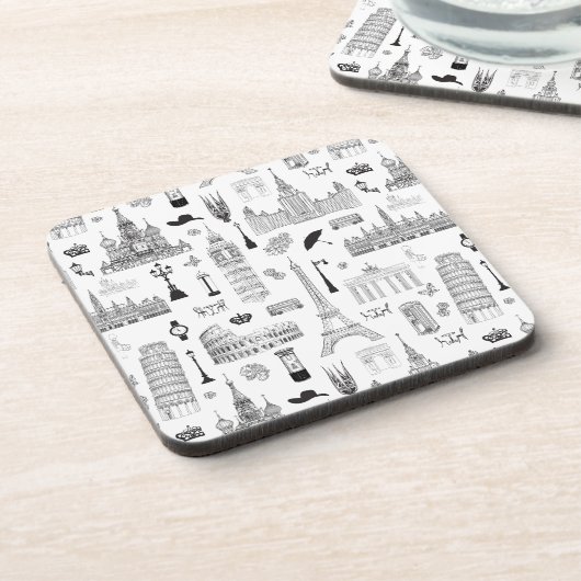 Ferien in Europa-Muster Getränkeuntersetzer (Linke Seite)