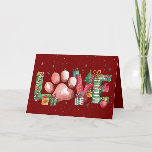Ferien Liebe Pet Paw Frohe Weihnachtskarte Rot Einladung (Vorderseite)