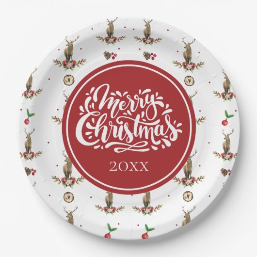 Ferien Personalisiert Winter Hirschmuster Pappteller (Vorderseite)