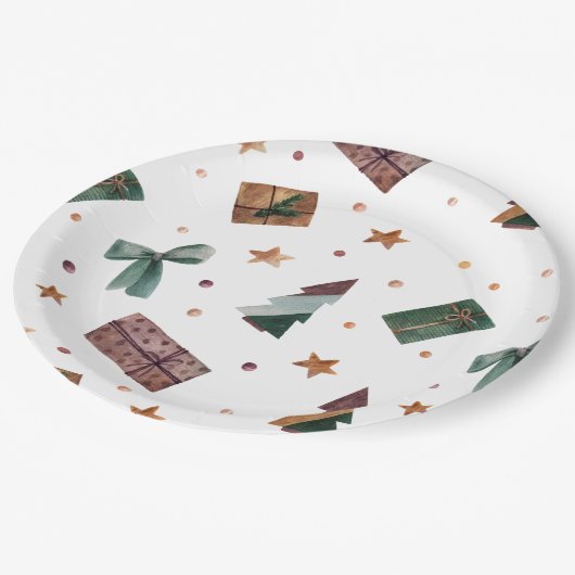 Ferien Rustikaler Weihnachtsbaum Pappteller (Schrägansicht)