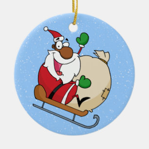 Ferien Spaß Schwarzer Weihnachtsmann auf Schlitten Keramik Ornament