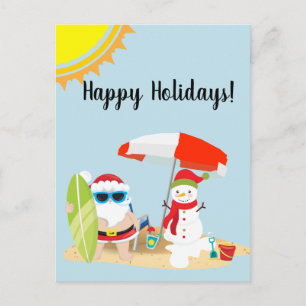 Ferien Tropischer Strand Schneemann Weihnachtsmann Postkarte