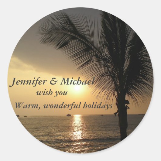 Ferien und Sonnenuntergänge in den Tropen Runder Aufkleber (Vorderseite)