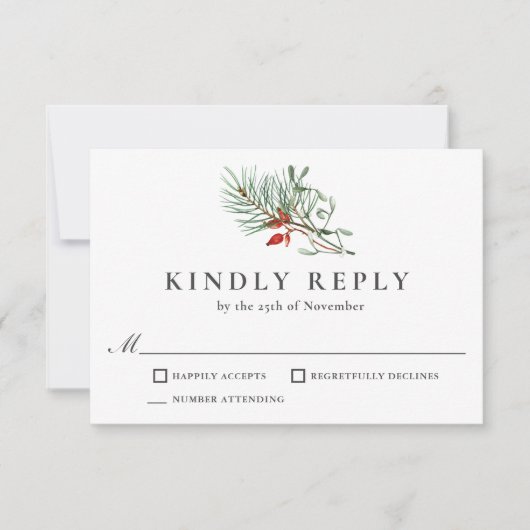 Ferien Winter Botanische Vegetation und Berries UA RSVP Karte (Vorderseite)