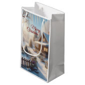 Ferien Winter Hütte Garten Kleine Geschenktüte (Rückseite Schrägansicht)