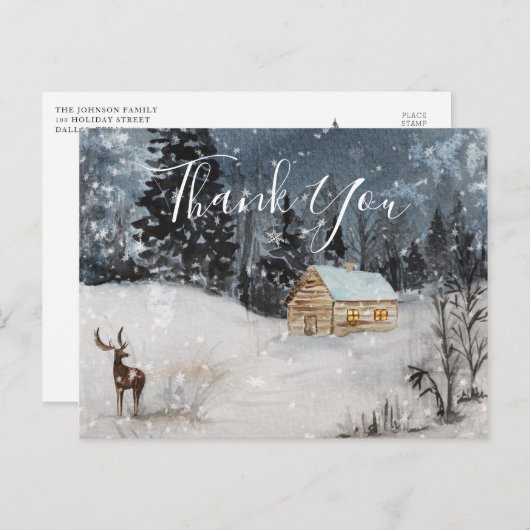 Ferien Winter Kabine Szene Danke Karte Postkarte (Vorne/Hinten)