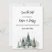 Ferien Winter Pine Trees Save the Date Wasserfarbe Einladung (Vorderseite)