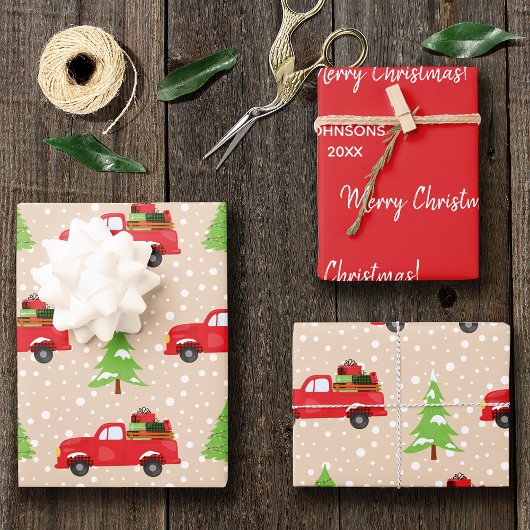 Ferienbaum mit Vintagem LKW Frohe Weihnachten Geschenkpapier Set