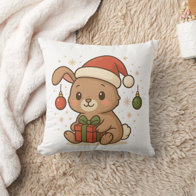 Ferienhase mit Weihnachtsmannmütze Kissen (Decke)