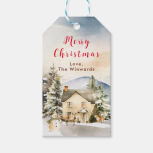 Ferienhaus im Winter Frohe Weihnachten Geschenkanhänger