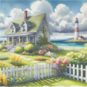 Ferienhaus mit Blick auf den Leuchtturm Aufkleber (Vorderseite)