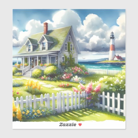 Ferienhaus mit Blick auf den Leuchtturm Aufkleber (Blatt)