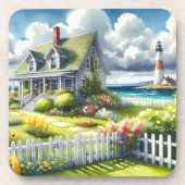 Ferienhaus mit Blick auf den Leuchtturm Getränkeuntersetzer (Vorderseite)