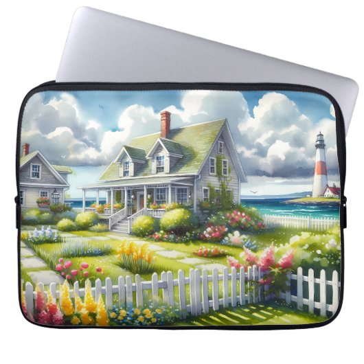 Ferienhaus mit Blick auf den Leuchtturm Laptopschutzhülle (Vorderseite)