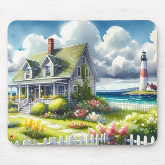Ferienhaus mit Blick auf den Leuchtturm Mousepad (Vorne)