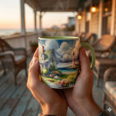 Ferienhaus mit Blick auf den Leuchtturm Tasse