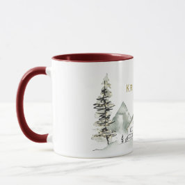 Ferienhaus und Pine Tree mit Namen Tasse