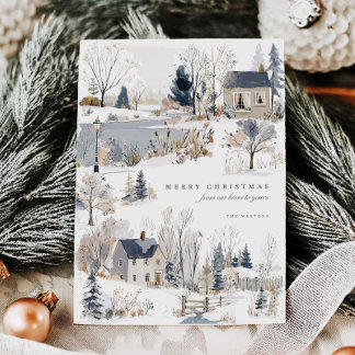Ferienhaus-Wasserfarben-Weihnachts-Cottage-Karte Feiertagskarte