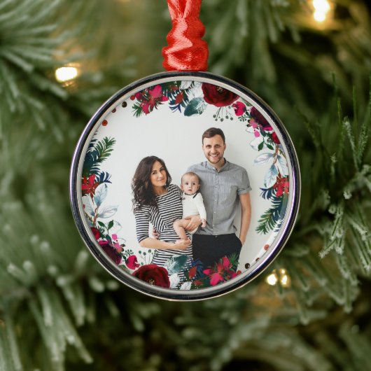 Ferienhaus Weihnachtskranz Personalisiertes Foto Ornament Aus Metall (Baum)