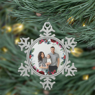 Ferienhaus Weihnachtskranz Personalisiertes Foto Schneeflocken Zinn-Ornament