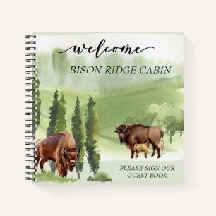 Ferienhaus Willkommen Wasserfarbe Bison Cabin Notizblock