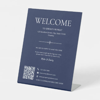 Ferienhaus Willkommens-QR-Code in Marineblau Sockelschild